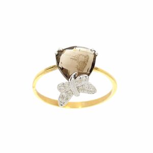 2.06ct Smoky Topaz and Diamonds Ring, 9K Yellow Gold