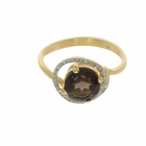 טבעת אבן סמוק טופז 1.89 קראט, זהב-צהוב 14 קראט, משובצת יהלומים
