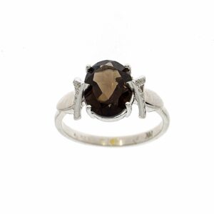 3.54ct Smoky Topaz and Diamonds Ring, 14K White Gold