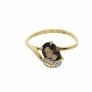 טבעת אבן סמוק טופז 1.19 קראט, זהב-צהוב 14 קראט, משובצת יהלומים
