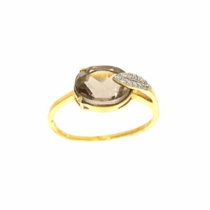 טבעת אבן סמוק טופז 1.98 קראט, זהב-צהוב 14 קראט, משובצת יהלומים