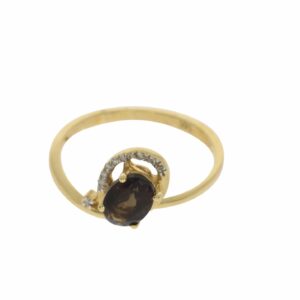 טבעת אבן סמוק טופז 0.79 קראט, זהב-צהוב 14 קראט, משובצת יהלומים