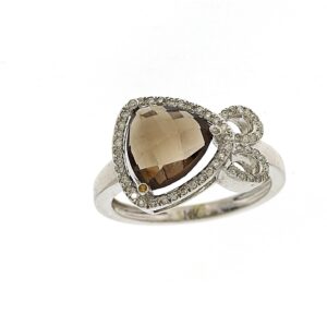 טבעת סמוק טופז 1.91 קראט, זהב-לבן 14 קראט,משובצת יהלומים