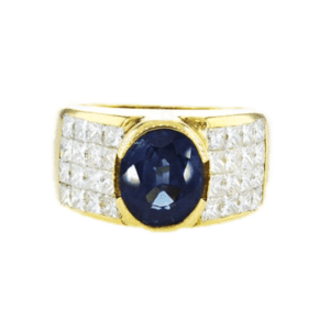 Yellow Gold Ring set with 2.93ct Ceylon Sapphire and Diamonds