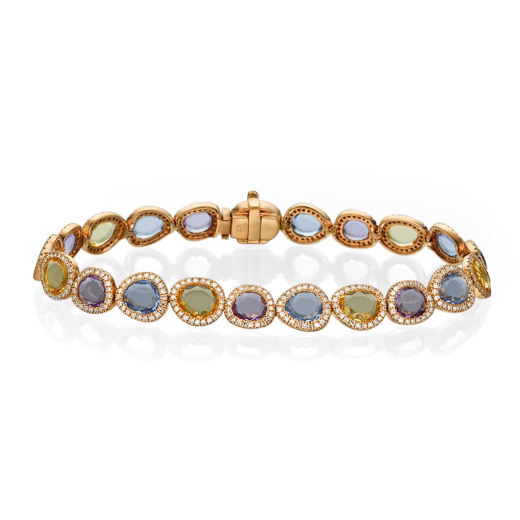 7.85ct Gemstones and Diamonds Bracelet, set in 14K Yellow Gold