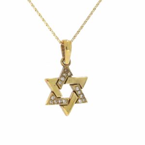 Star of David Pendant of 14K Yellow Gold set with diamonds