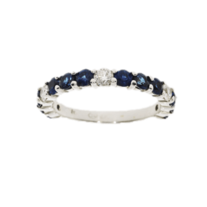 14K White Gold Eternity Ring set with Blue Sapphires and Diamonds