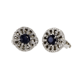 Sapphire and Diamonds Earrings, 14K White Gold