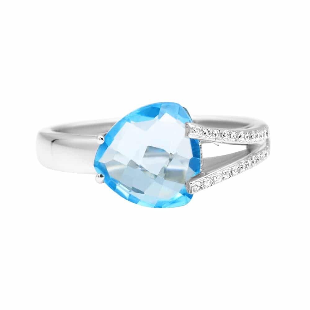 2.60ct Blue Topaz and Diamonds Ring, set in 14K White Gold