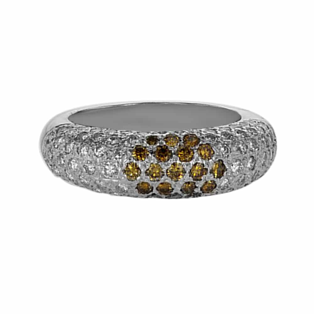 White Gold Ring set with 1.44 carat White and Yellow Diamonds