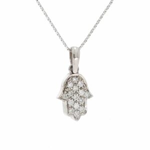 Hamsa Pendant with Diamonds and 14K White Gold Necklace