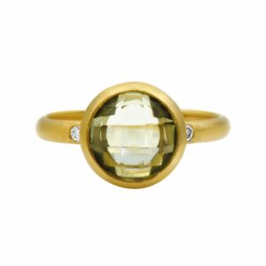 טבעת אבן אמטיסט-ירוק, זהב-צהוב 14 קראט, משובצת יהלומים